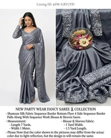 Grey Sequins Embroidered Saree Set for Women
