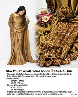 Shamoze Silk Sequence Saree Party Wear Gold Brown
