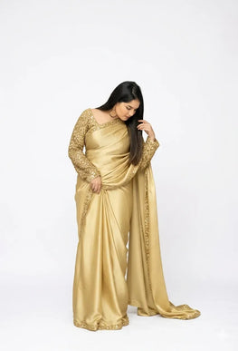 Golden Shamoz Silk Sequence Border Saree Set 7 Yard