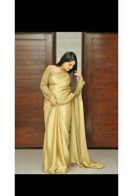 Golden Shamoz Silk Sequence Border Saree Set 7 Yard