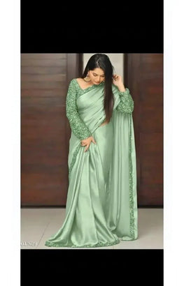 Green Sequins Embroidered Shamoz Silk Saree with Blouse