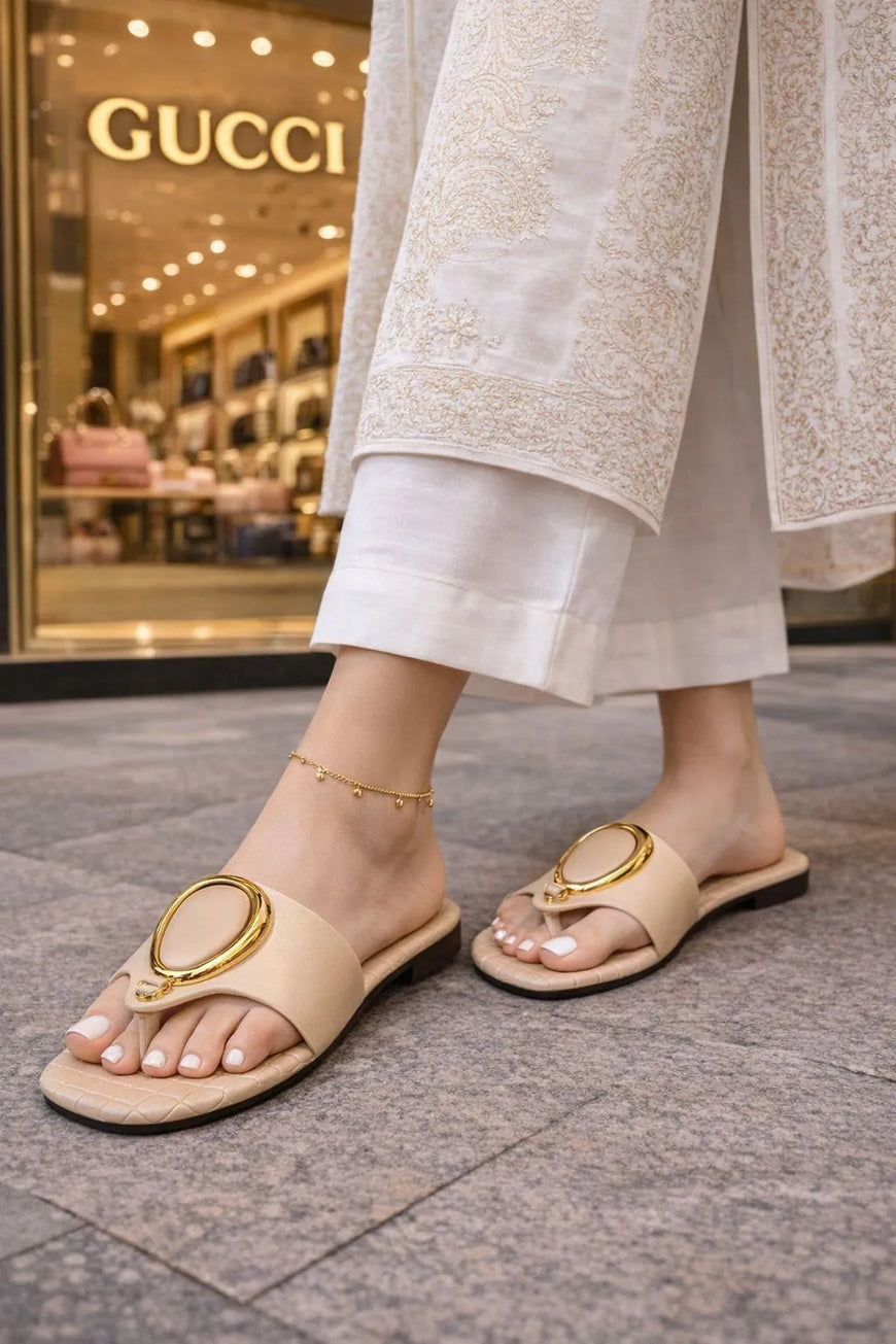 Gucci Gold Strap Slippers for Women