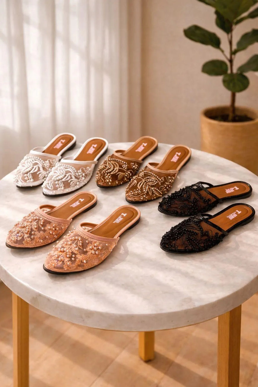 White Lace Embroidered Women's Slippers