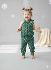 Green Polka Dot Cotton Pajamas Set for Girls