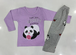 Purple Panda Print Kids Night Suit 2 Pcs Jersey for Girls 1-10Yrs