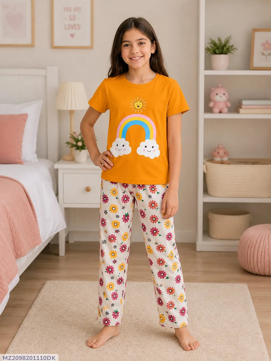 Kids Night Suit Dreamy Dots Cotton Yellow 1-10Yrs