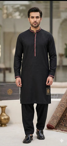 Black Khaddar Men Suit Summer Collection