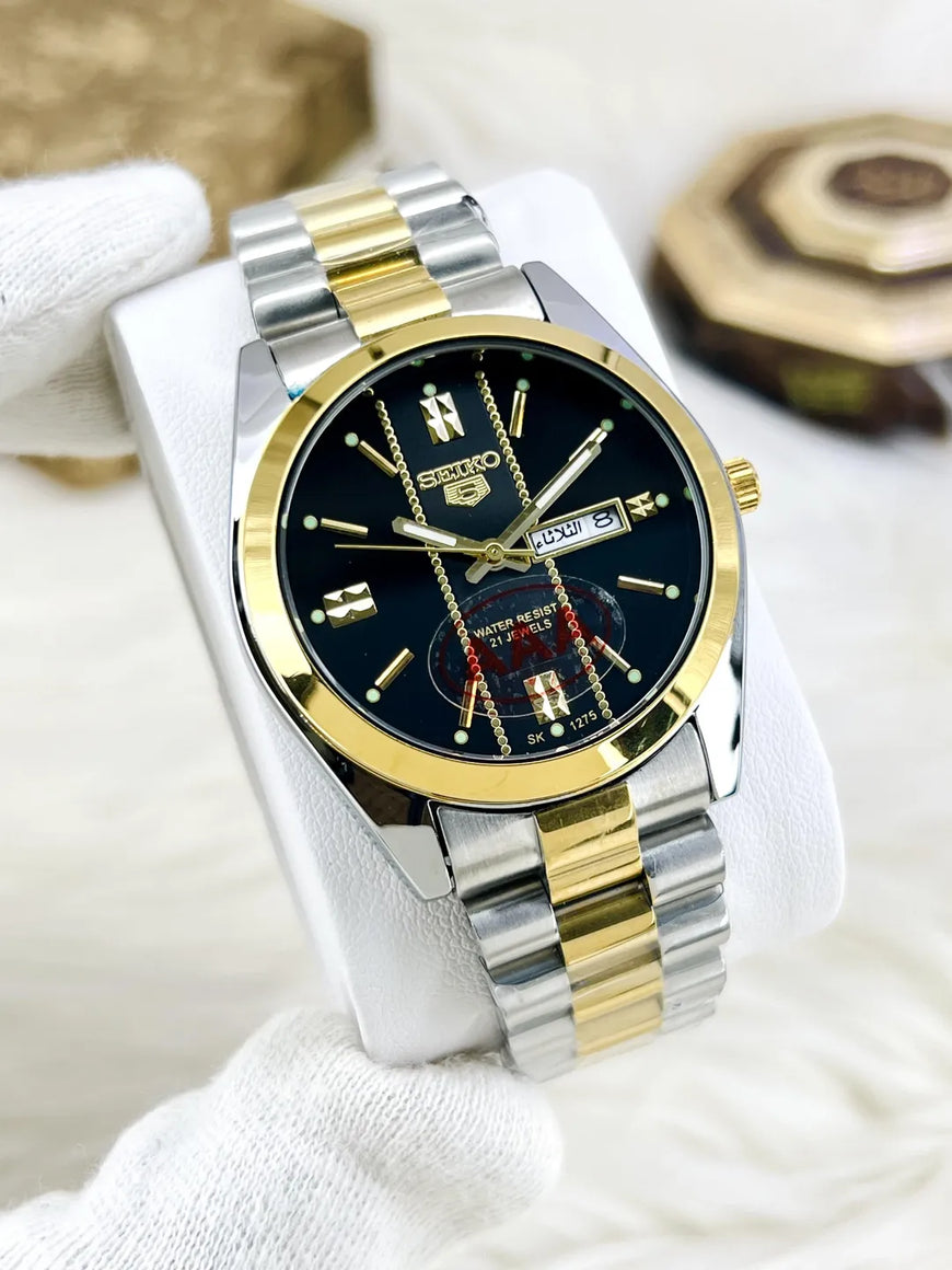 Seiko Men's Luxury Gold Black Dial Watch 37mm Stainless Steel