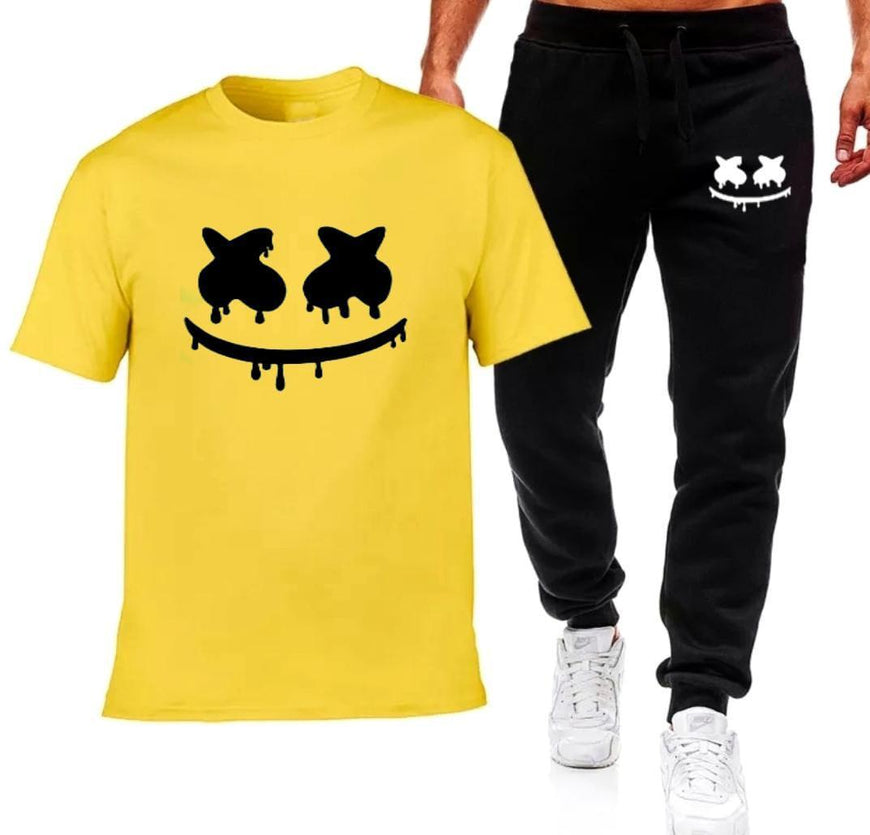Men Graphic Cotton Track Suit Yellow Black