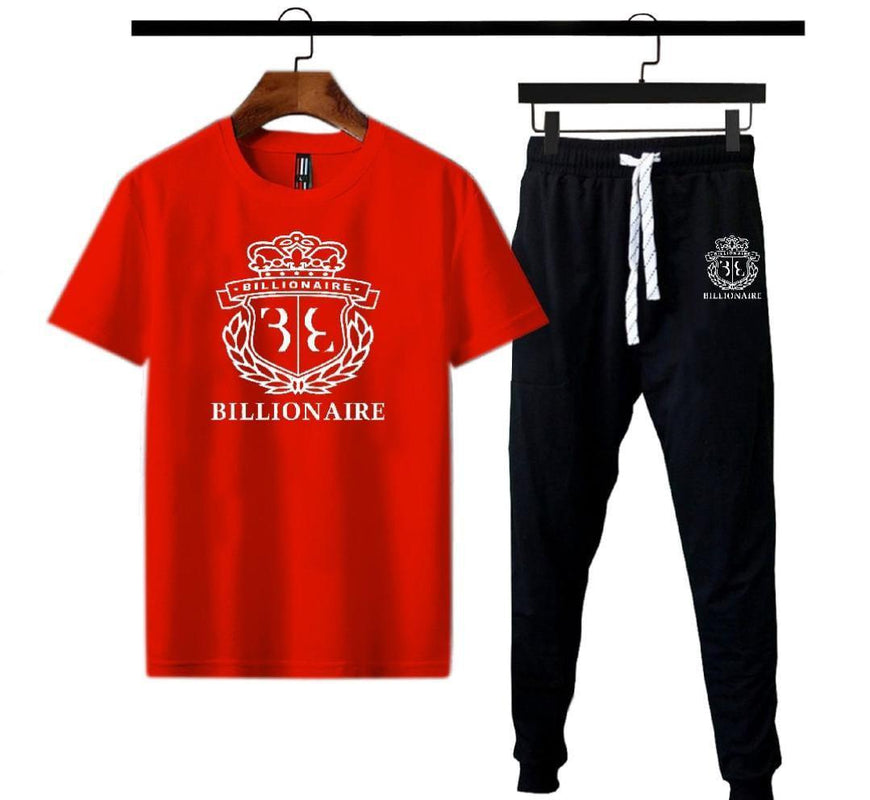 Men's Graphic Track Suit Set Cotton Black Red Billionaire