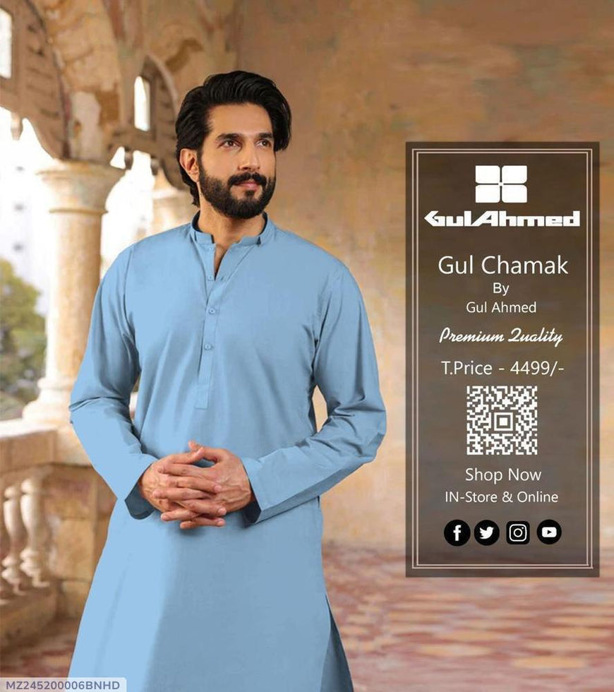 Men's Premium Silk Suit Blue Unstitched 8-Button