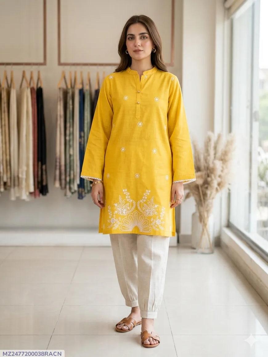 1 Pc Women's Stitched Lawn Striaght Cut Shirt