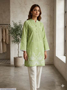1 Pc Women's Stitched Lawn Striaght Cut Shirt