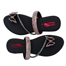 Black Rhinestone Butterfly Flats Women