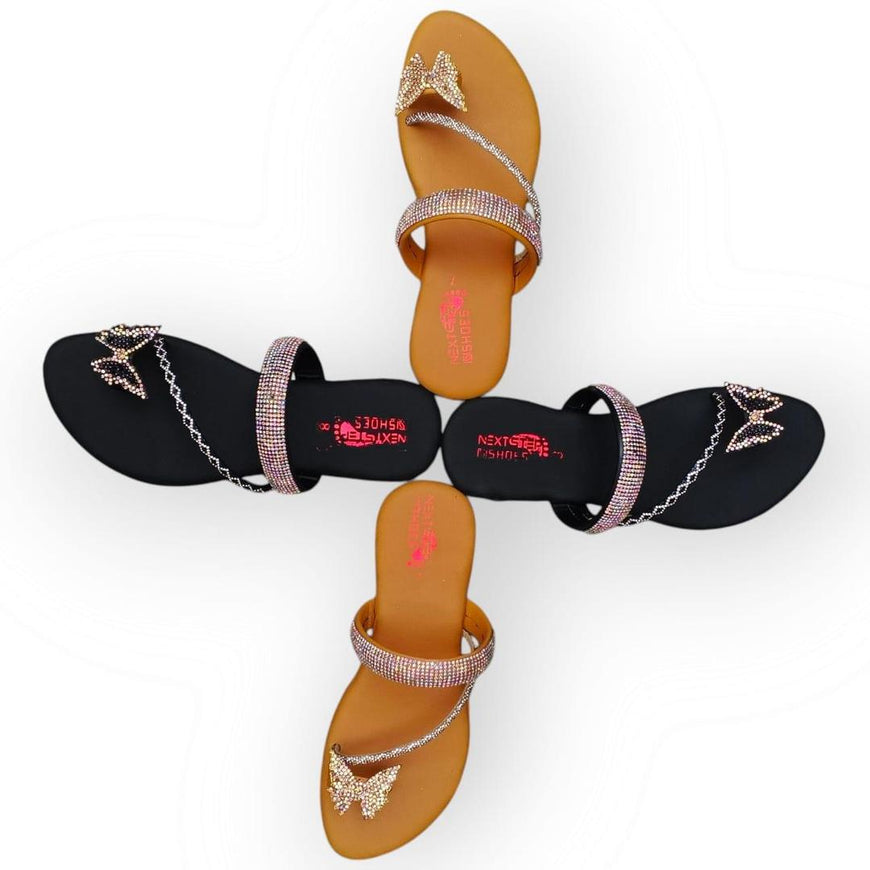 Black Rhinestone Butterfly Flats Women