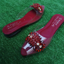 Maroon Gemstone Transparent Slippers for Women