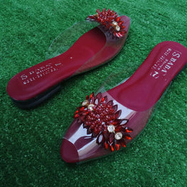 Maroon Gemstone Transparent Slippers for Women