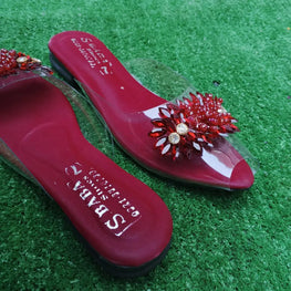 Maroon Gemstone Transparent Slippers for Women