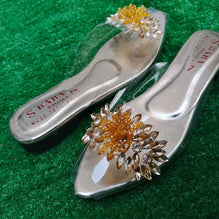 Golden Gemstone Half Slippers for Women