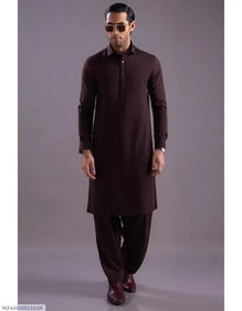 Men's Maroon Wash & Wear Plain Suit All Season