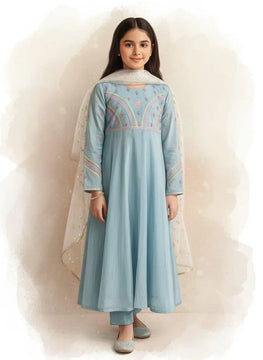 Turquoise Embroidered Lawn 3-Piece Suit for Girls 3-10