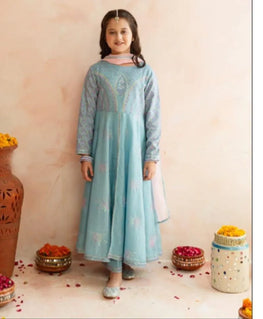 Turquoise Embroidered Lawn 3-Piece Suit for Girls 3-10