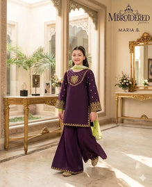 Purple Embroidered Lawn 3Pcs Set for Girls