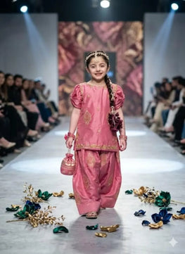 Pink Embroidered 3-Piece Lawn Suit Set for Girls