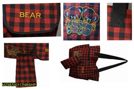 Stylish Pink Black Checkered Baby Diaper Bag with Bear Embroidery