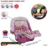 Pink Baby Carry Cot with Mosquito Net & Storage