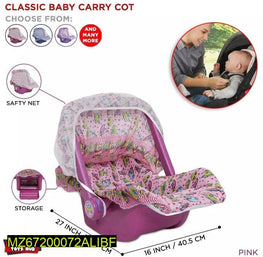 Pink Baby Carry Cot with Mosquito Net & Storage