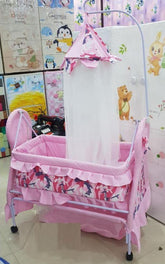 Pink Baby Swing with Mosquito Net & Wheels