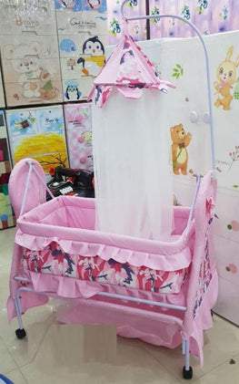 Pink Baby Swing with Mosquito Net & Wheels