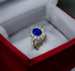 Silver Plated Adjustable Blue Stone Ring for Women