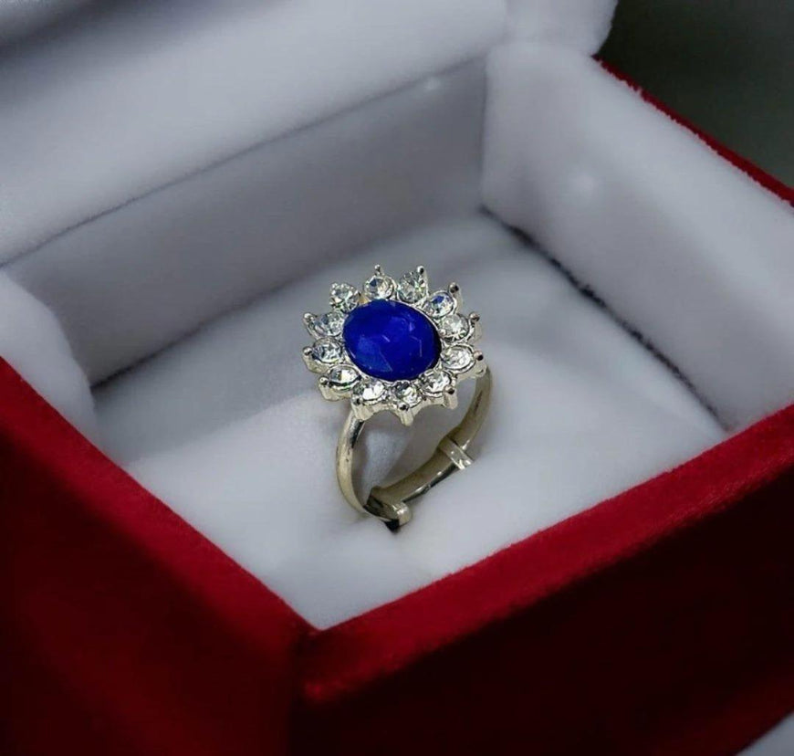 Silver Plated Adjustable Blue Stone Ring for Women