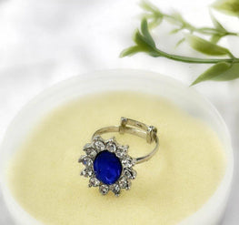 Silver Plated Adjustable Blue Stone Ring for Women