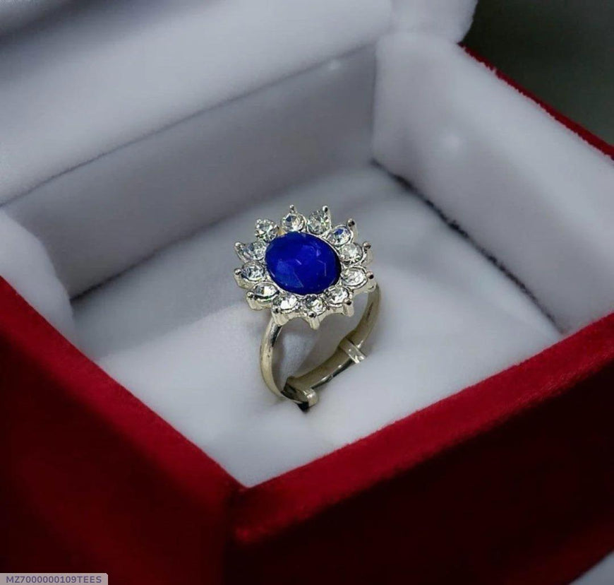 Silver Plated Adjustable Blue Stone Ring for Women