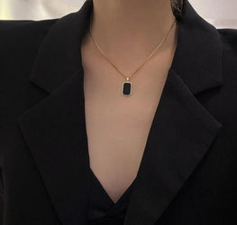 Black Stone Pendant Gold Plated