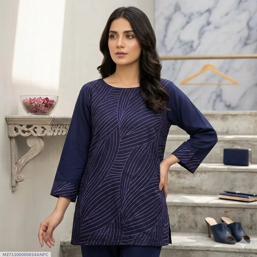 1 Pc Women's Stitched Arabic Lawn Embroidered Shirt