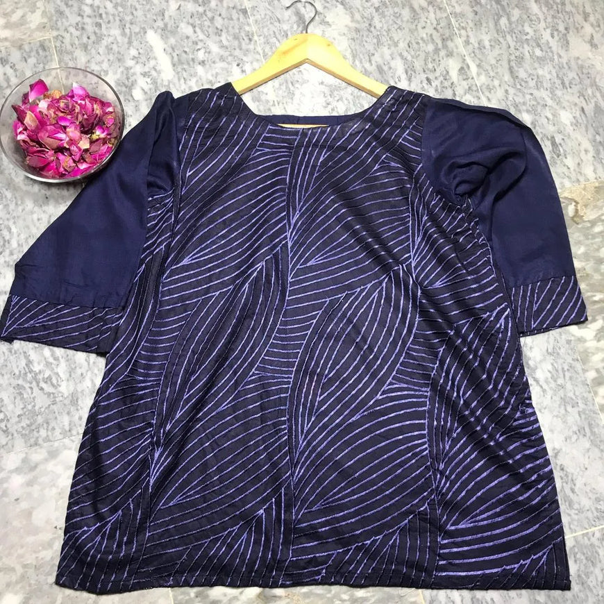 1 Pc Women's Stitched Arabic Lawn Embroidered Shirt