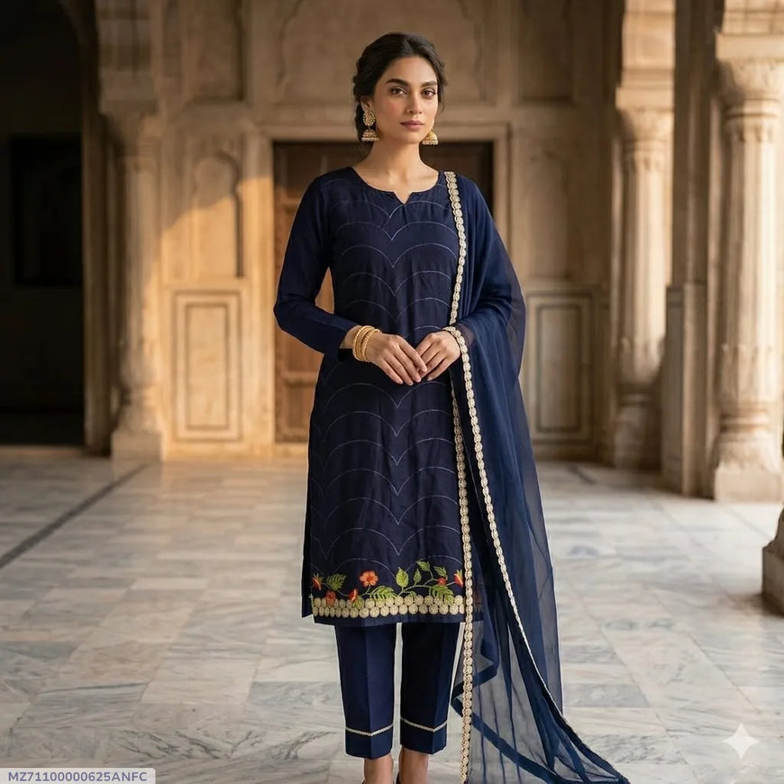 1 Pc Women's Stitched Arabic Lawn Embroidered Shirt