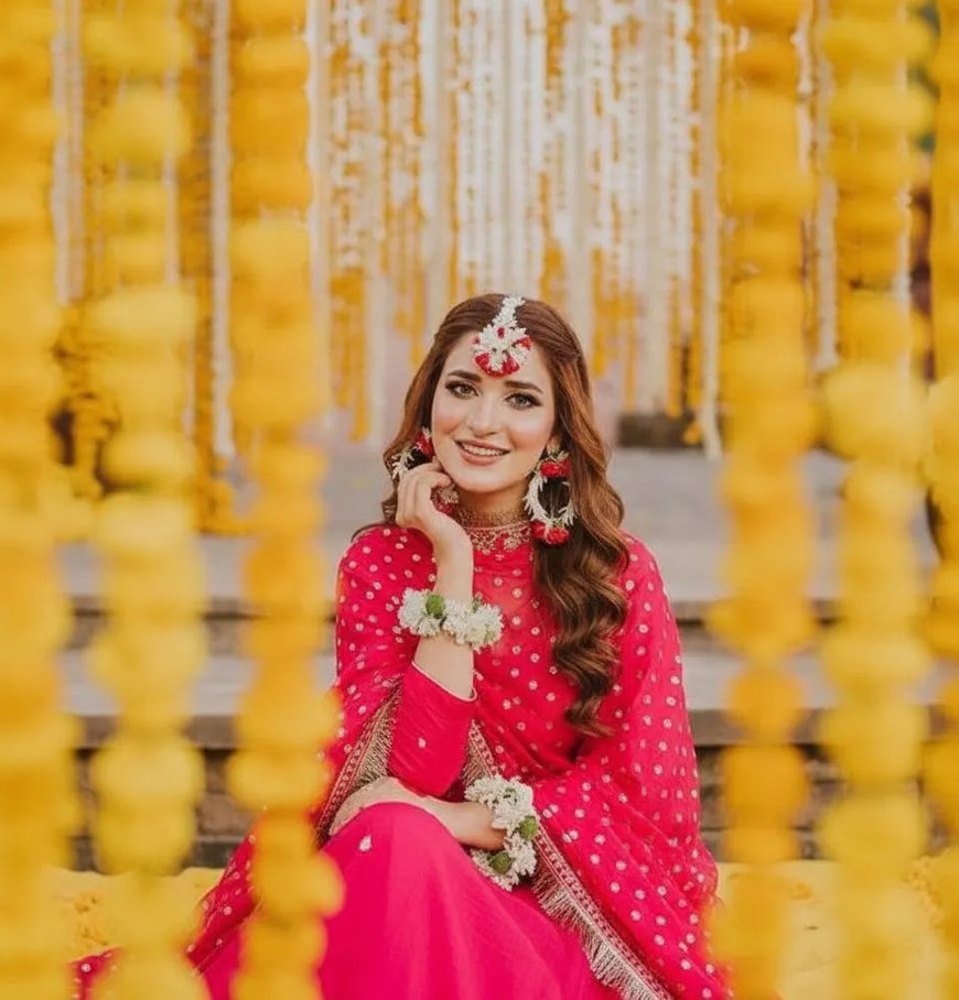 Pink Embroidered Silk 3 Pcs Maxi Suit Set