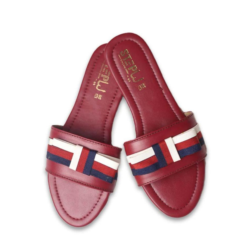 Women's Red Striped Rexine Flat Shoes