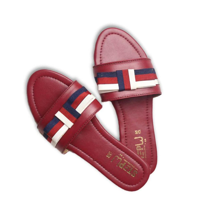 Women's Red Striped Rexine Flat Shoes