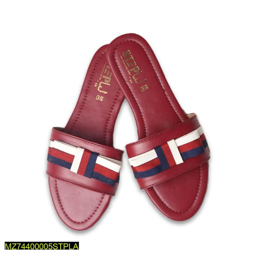 Women's Red Striped Rexine Flat Shoes