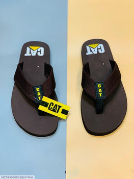 Men's Brown Rubber Flip Flops with CAT Logo