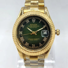 Oyster Watch Gold Rolex Fluted Bezel Olive Green Dial