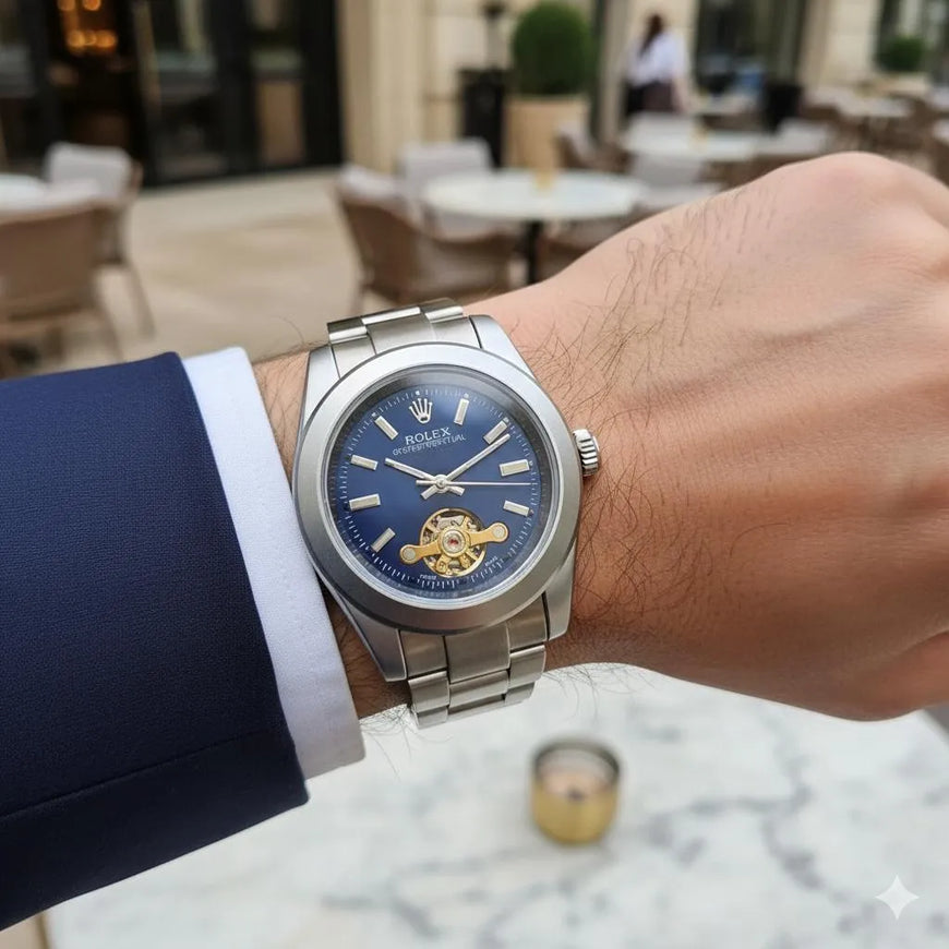 Rolex Stunning Blue Sunray Watch with Open Heart Window