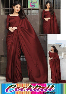 Maroon Shamoz Silk 3 Pcs Saree Set with Blouse