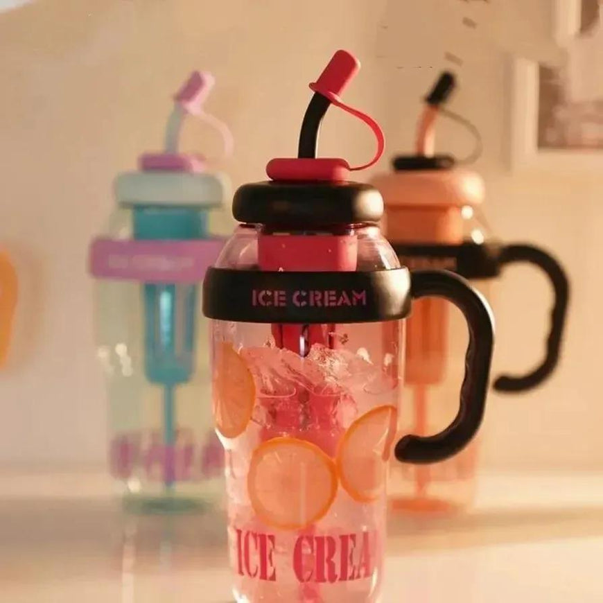 Premium Ice Cream Water Bottle Pink Black ABS
